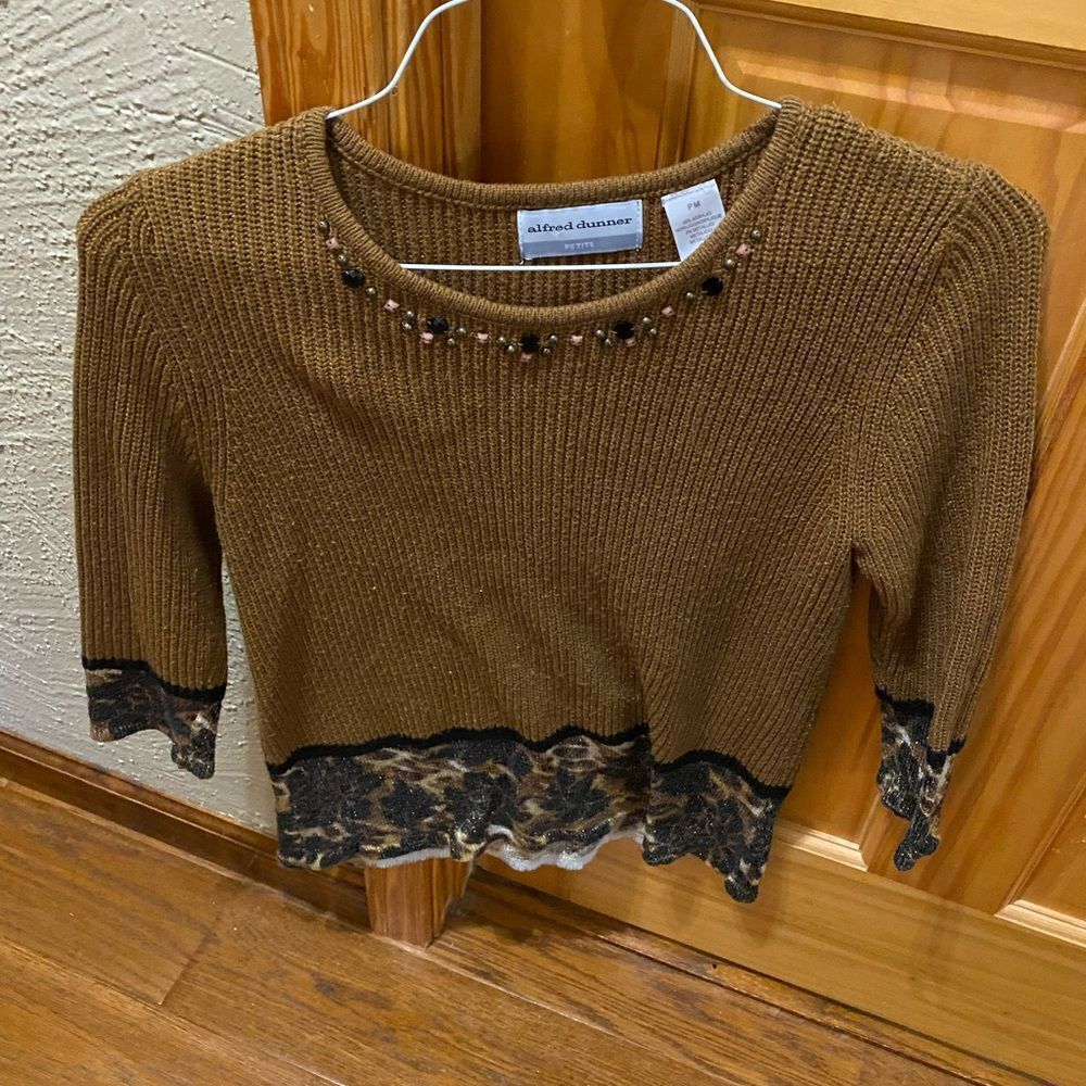 Alfred Dunner size medium petite brown embellished sweater
